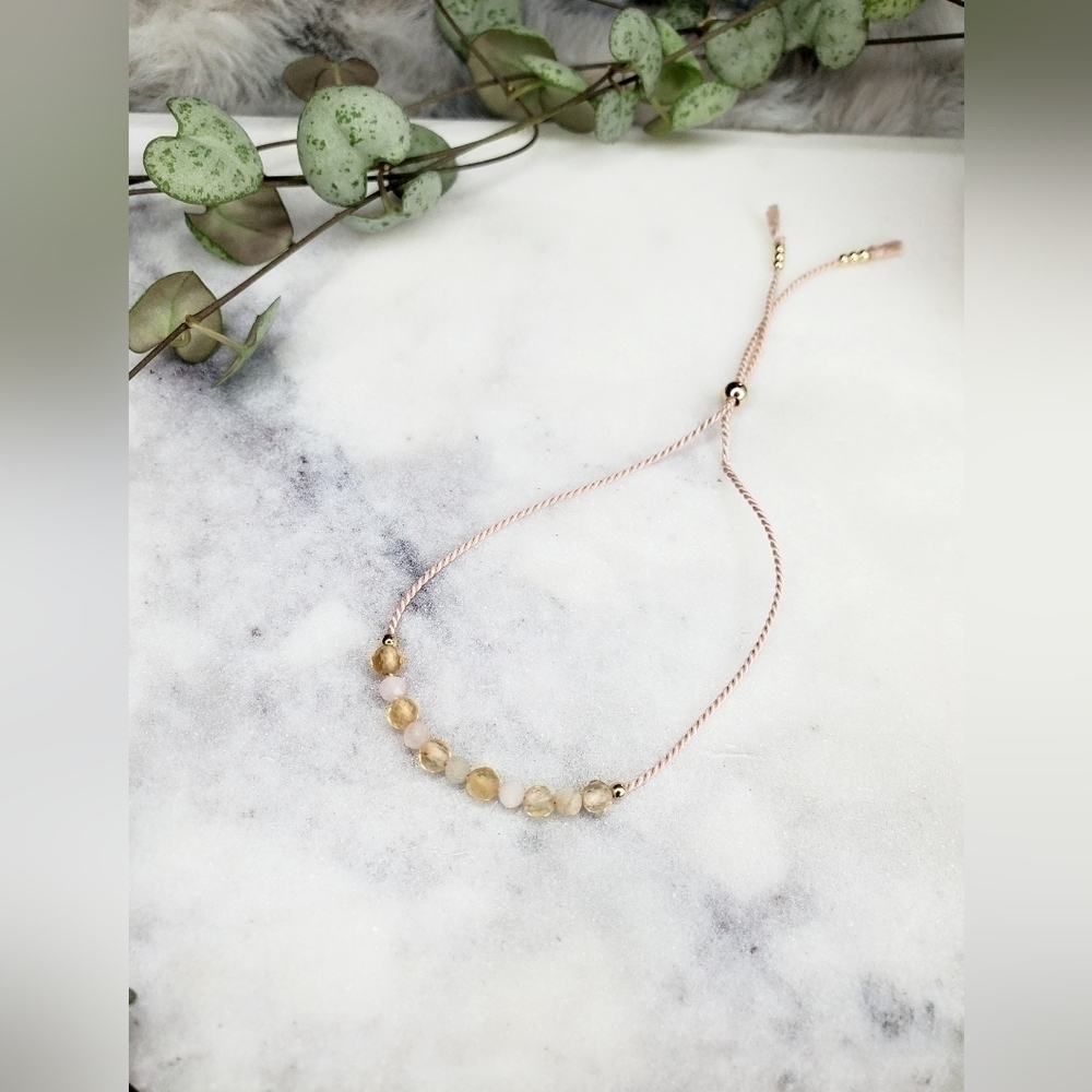 Womens birthstone bracelet 100% silk, natural faceted stones. 14kt Gold filled